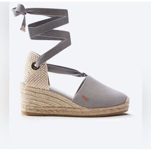 Viscata Barcelona Escala Suede Wedge Espadrille Ankle Tie Shoes Gray Size 39/8.5